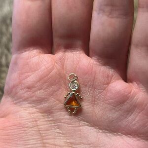Vintage 14k yellow gold November citrine glass birthstone girl charm/pendant